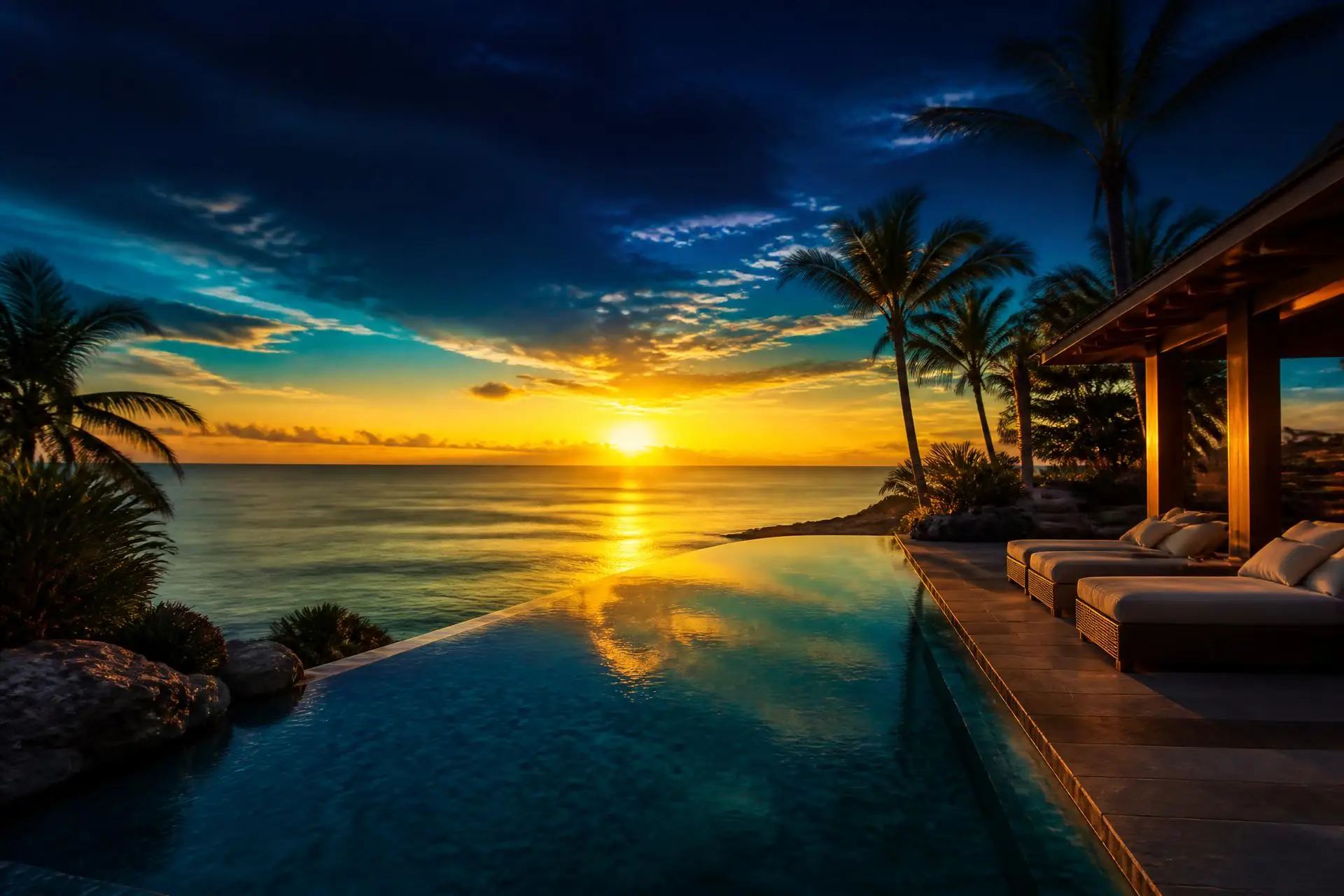 Cana Brava Resort ao entardecer com piscina infinita